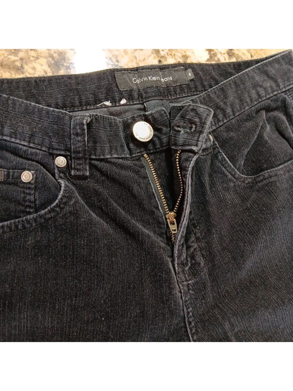 Size 8 X 28 Calvin Klein Jeans Womens Black Velvet Bootcut Mid Rise Pants - Picture 2 of 12